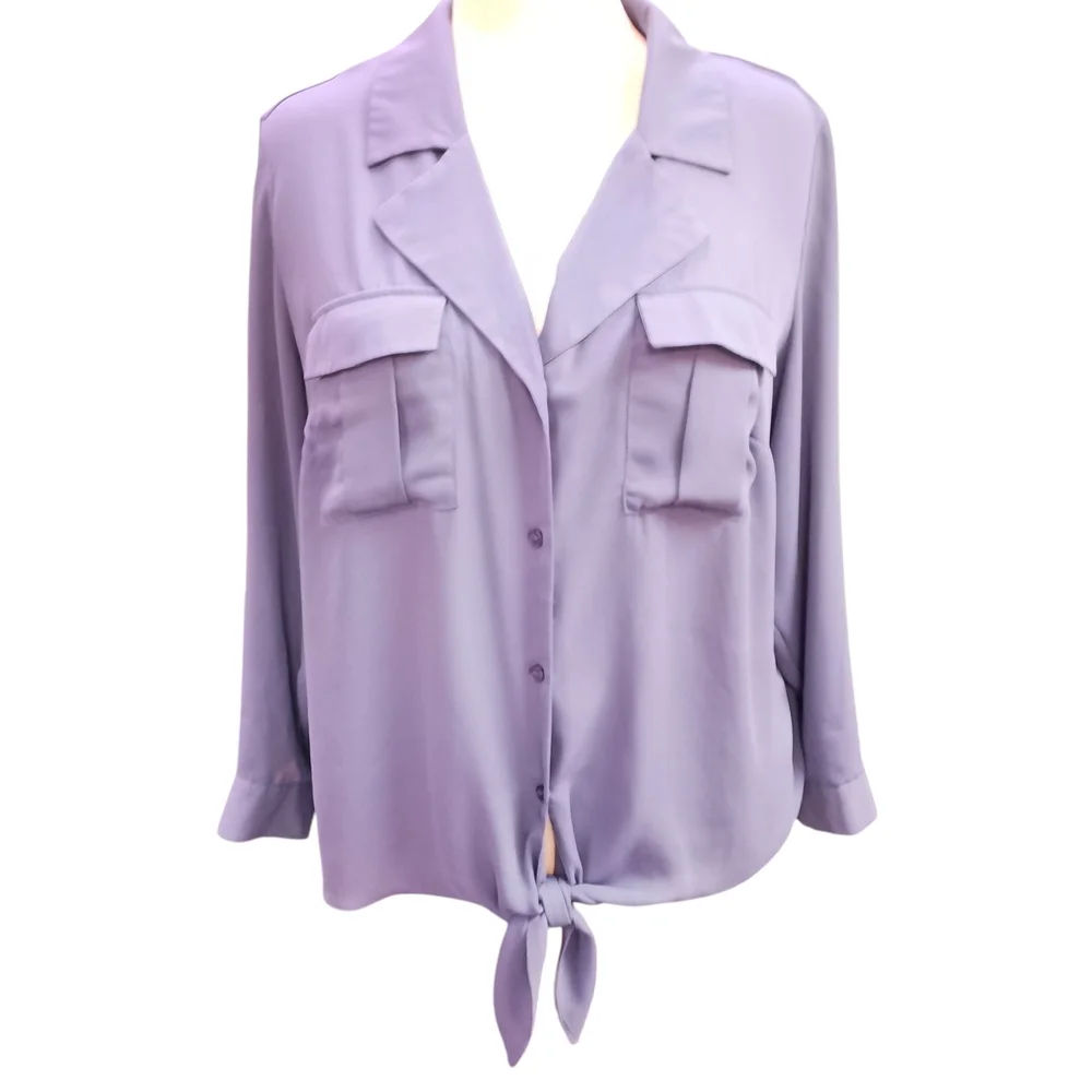 INC International Concepts Blue 3/4 Sleeve Tie Front Blouse - Picture 1 of 7